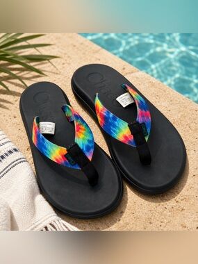 Chaco Chillos Flip Sandals Womens 8 Dark Tie Dye Comfort Recovery Flip Flops